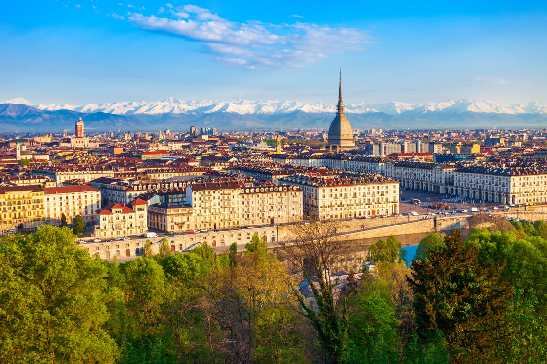 Turin City Aerial Vew, Northern Italy